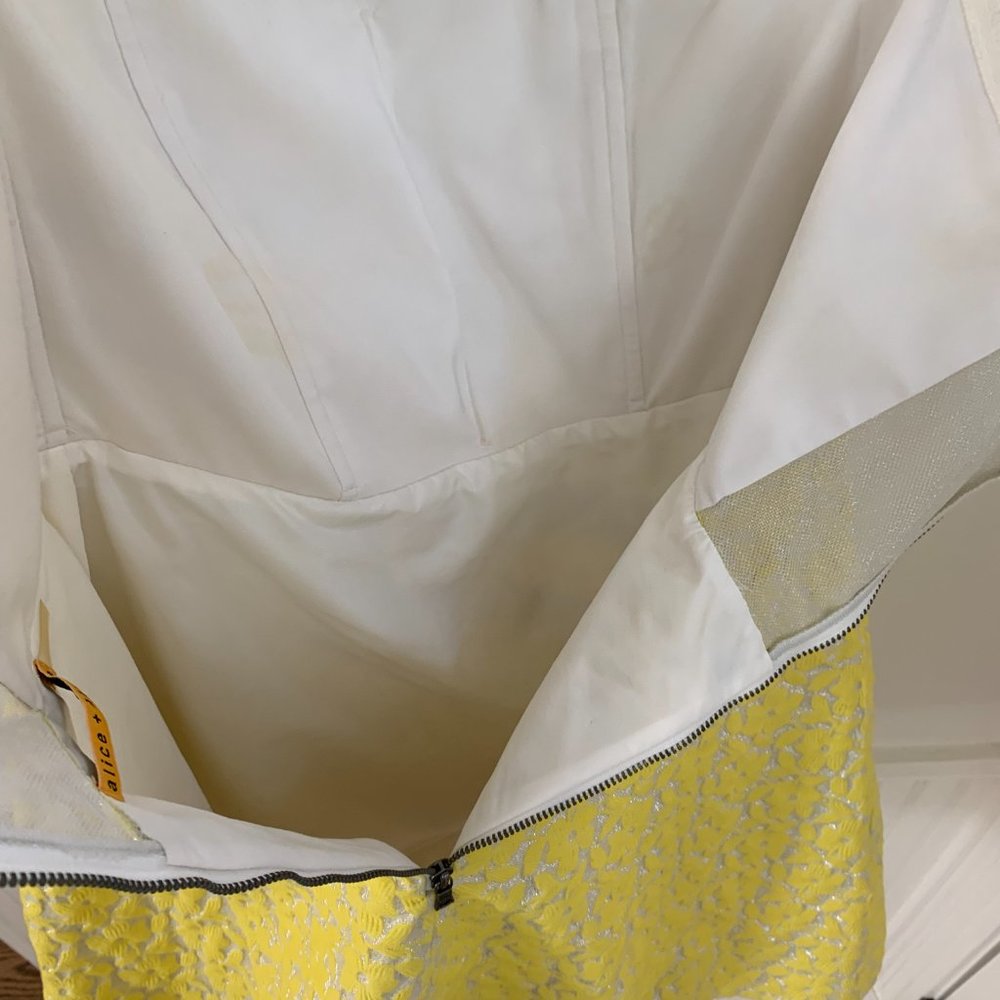 Alice + Olivia Strapless Yellow/Metallic Silver Jacquard Dress- Size 6 GORGEOUS! - Picture 7 of 13